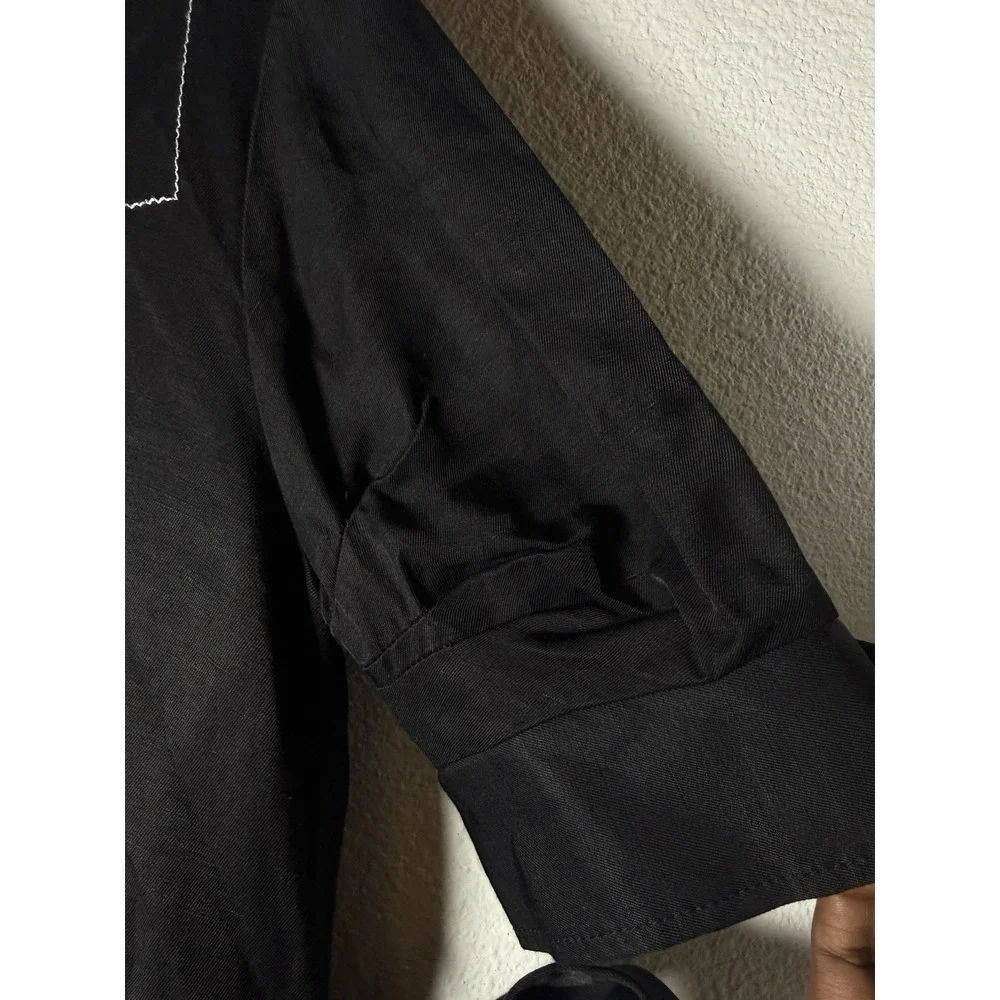 Sandro Paris Kunga Women's Black Snap Front Viscose Linen Dress Size 40/LG - Picture 11 of 13